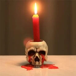 VICDUEKG 2 Pcs Skull Candle Holder Skeleton Candlestick Holders Spooky Tealight Cup Gothic Decor Resin Candlestick Crafts For Halloween Christmas Home Party Graveyard Outdoor Bar Decoration, White -National Tree Company Sale Shop 310p1dASMBL