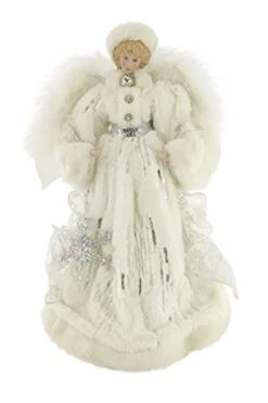 Windy Hill Collection White & Silver Downy Softness 14" Angel Standing Christmas Tree Topper Or Table Top 514003