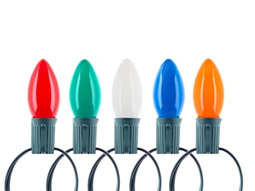 25 Pack C9 Multicolor Christmas Replacement Light Bulbs - Steady Burning - Ceramic Multicolor - 7 Watt, Extended Life, Nickel Plated E17 Base - Great For Christmas Lights, Decorative Lights 5 25 Pack C9 Multicolor Christmas Replacement Light Bulbs - Steady Burning - Ceramic Multicolor - 7 Watt, Extended Life, Nickel Plated E17 Base - Great For Christmas Lights, Decorative Lights - Image 3