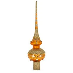 Jewels On Orange Glass Christmas Tree Topper 11 Inches