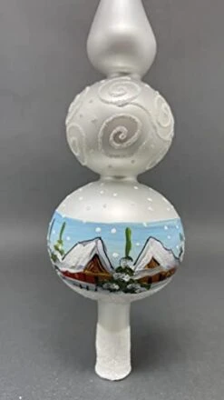 Polish Gallery Christmas Tree Topper Spitz Glass Blown, Hand-Decorated White Embellishments (12 Inch, Silver)