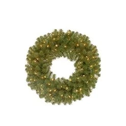 National Tree Company Pre-Lit Artificial Christmas Wreath, Green, North Valley Spruce, White Lights, Christmas Collection, 24 Inches