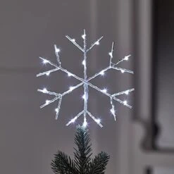 Lights4fun, Inc. 6" Snowflake Battery Operated Micro Cool White LED Christmas Tree Topper Decoration
