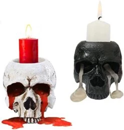VICDUEKG 2 Pcs Skull Candle Holder Skeleton Candlestick Holders Spooky Tealight Cup Gothic Decor Resin Candlestick Crafts For Halloween Christmas Home Party Graveyard Outdoor Bar Decoration, White -National Tree Company Sale Shop 411yZIc20UL. AC