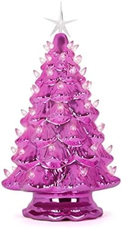 Ceramic Christmas Tree - Tabletop Christmas Tree With Lights - (11.5" Medium Silver Christmas Tree / Multicolored Lights) - Lighted Vintage Ceramic Tree -National Tree Company Sale Shop 412KAyuAL. AC