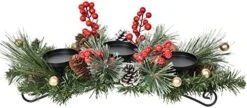 DearHouse Christmas Candle Holder Centerpiece, Pine Cones And Red Berry Table Centerpiece With 3 Candle Holders Table Accent Centerpiece For Festival Home Decoration 20" X 10" X 6"(L X W X H) -National Tree Company Sale Shop 412q2KJXtmL. AC