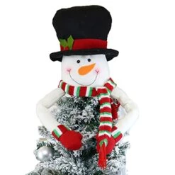 Christmas Tree Topper Snowman Top Hugger For Xmas Tree Holiday Decorations Winter Wonderland Decoration New Year Decorations Ornament With Hat Shawl And Poseable Arms