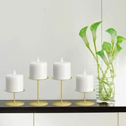 Jiyimi Christmas Candelabras Gold Candle Holders Set Of 4 Round Plate For Tables Fireplace Floor Centerpieces Metal Iron Candlestick For Pillar Candles -National Tree Company Sale Shop 413NwFlD2uL