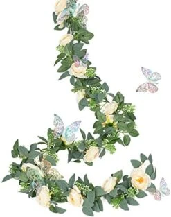 Yastouay 2Pcs 13.5Ft Pink Flower Garland With 2Pcs Lights, Butterfly Artificial Rose Garland Fake Rose Vines Flower Vines For Backdrop Wedding Table Centerpiece Decoration Baby Shower Room Decor -National Tree Company Sale Shop 414prOJ7 eL. AC