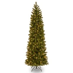 National Tree Company Pre-Lit 'Feel Real' Artificial Slim Downswept Christmas Tree, Green, Douglas Fir, Dual Color LED Lights, Includes PowerConnect And Stand, 7.5 Feet