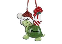 Personalized Christmas Ornament Turtle In Santa Hat Hanging Christmas Tree Ornament - 3.75 Inches