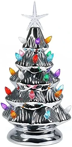 Sunnyglade 11" Ceramic Christmas Tree Tabletop Christmas Tree Lights With 28 Multicolored Lights And 1 Star Toppers For Table Top Desk Classic Series Christmas Decoration (Silver) 10 Sunnyglade 11" Ceramic Christmas Tree Tabletop Christmas Tree Lights With 28 Multicolored Lights And 1 Star Toppers For Table Top Desk Classic Series Christmas Decoration (Silver) - Image 8