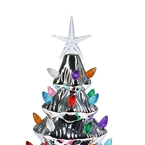 Sunnyglade 11" Ceramic Christmas Tree Tabletop Christmas Tree Lights With 28 Multicolored Lights And 1 Star Toppers For Table Top Desk Classic Series Christmas Decoration (Silver) 7 Sunnyglade 11" Ceramic Christmas Tree Tabletop Christmas Tree Lights With 28 Multicolored Lights And 1 Star Toppers For Table Top Desk Classic Series Christmas Decoration (Silver) - Image 5