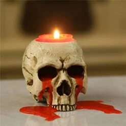 VICDUEKG 2 Pcs Skull Candle Holder Skeleton Candlestick Holders Spooky Tealight Cup Gothic Decor Resin Candlestick Crafts For Halloween Christmas Home Party Graveyard Outdoor Bar Decoration, White -National Tree Company Sale Shop 418756JCqJL