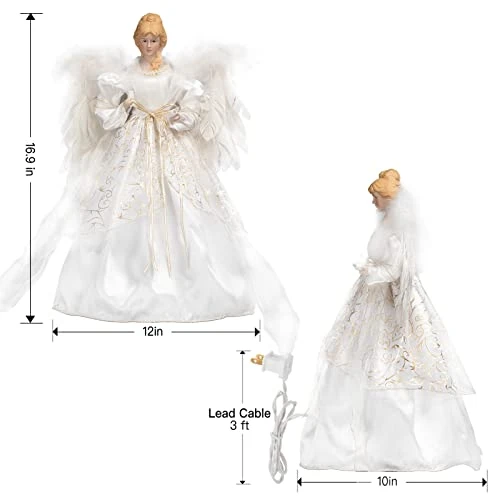 Christmas Angel Tree Topper With Feather Wings, Plug In Christmas Tree Ornament For Indoor Office Xmas New Year Holiday Tree Decoration 8 Christmas Angel Tree Topper With Feather Wings, Plug In Christmas Tree Ornament For Indoor Office Xmas New Year Holiday Tree Decoration - Image 6