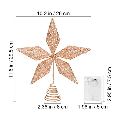 STOBOK Christmas Tree Topper Star,Rose Gold Glitter Iron Lights Xmas Tree-top Lamp Ornament Party Home Shopping Mall Tree Decor,11.6 X 10.2 Inch 5 STOBOK Christmas Tree Topper Star,Rose Gold Glitter Iron Lights Xmas Tree-top Lamp Ornament Party Home Shopping Mall Tree Decor,11.6 X 10.2 Inch - Image 3