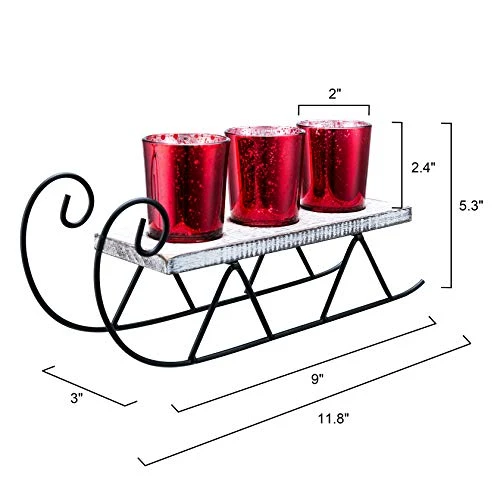 Diamond Star Christmas Candle Holders Mercury Glass Tealight Candle Holder Decorative Sled Votive Candlestick For Home (Red) 5 Diamond Star Christmas Candle Holders Mercury Glass Tealight Candle Holder Decorative Sled Votive Candlestick For Home (Red) - Image 3