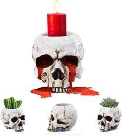 VICDUEKG 2 Pcs Skull Candle Holder Skeleton Candlestick Holders Spooky Tealight Cup Gothic Decor Resin Candlestick Crafts For Halloween Christmas Home Party Graveyard Outdoor Bar Decoration, White -National Tree Company Sale Shop 41CNtsyTcDL. AC