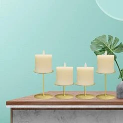 Jiyimi Christmas Candelabras Gold Candle Holders Set Of 4 Round Plate For Tables Fireplace Floor Centerpieces Metal Iron Candlestick For Pillar Candles -National Tree Company Sale Shop 41CyswexB5L