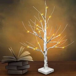 2 Pack 2FT LED Birch Tree, Battery Operated Warm White Tabletop Tree With Timer Light Jewelry Holder Decor For Christmas Thanksgiving Home Party Wedding