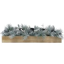 Fraser Hill Farm Glittery Pine Christmas Tabletop Candle Holder, 42 Inch Length | With White Berries And Ornament Balls | Holds 5 Pillar Candles | Perfect Holiday Decoration | F042CHTT008-0SN