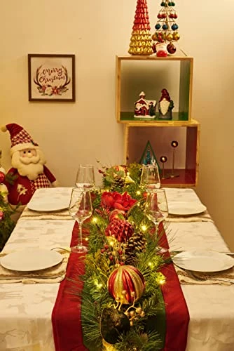 Valery Madelyn Pre-Lit 9 Feet Luxury Red Gold Christmas Garland With 40 LED Warm Lights And Ball Ornaments Poinsettia For Front Door Window Fireplace Mantle Xmas Decor, Battery Operated 4 Valery Madelyn Pre-Lit 9 Feet Luxury Red Gold Christmas Garland With 40 LED Warm Lights And Ball Ornaments Poinsettia For Front Door Window Fireplace Mantle Xmas Decor, Battery Operated - Image 2