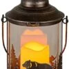 Deer LED Lantern Lights Decorative - Metal Round Holder & Hanging Lantern For Indoor Outdoor By Pine Ridge | 3AAA Battery Operated | Flameless | Halloween And Christmas