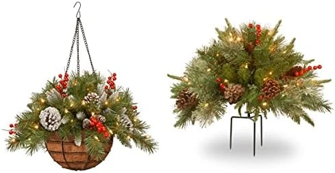 National Tree Company Pre-Lit Artificial Hanging Basket, , Decorated With Frosted Pine Cones, Berry Clusters, White LED Lights, Christmas Collection, 20 Inches 8 National Tree Company Pre-Lit Artificial Hanging Basket, , Decorated With Frosted Pine Cones, Berry Clusters, White LED Lights, Christmas Collection, 20 Inches - Image 6