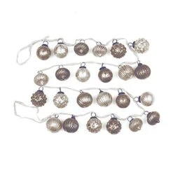 Creative Co-Op Distressed White & Grey Embossed Mercury Glass Ornament Fabric String Garland, Taupe And Cream