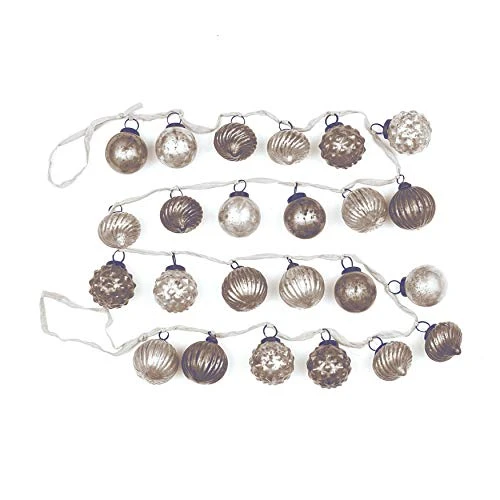 Creative Co-Op Distressed White & Grey Embossed Mercury Glass Ornament Fabric String Garland, Taupe And Cream 3 Creative Co-Op Distressed White & Grey Embossed Mercury Glass Ornament Fabric String Garland, Taupe And Cream