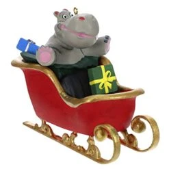 Hallmark Keepsake 1999QGO2167 Ornament 2019 Year Dated Hippo In Sleigh Musical (Plays I Want A Hippopotamus For Christmas Song)