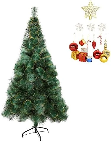 LUCKYERMORE 6ft Christmas Tree With 212 Gold Flocked Tips, Small Flock Xmas Tree With Christmas Tree Topper And Decorations 12 LUCKYERMORE 6ft Christmas Tree With 212 Gold Flocked Tips, Small Flock Xmas Tree With Christmas Tree Topper And Decorations - Image 10
