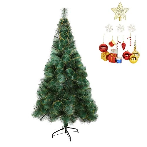 LUCKYERMORE 6ft Christmas Tree With 212 Gold Flocked Tips, Small Flock Xmas Tree With Christmas Tree Topper And Decorations 3 LUCKYERMORE 6ft Christmas Tree With 212 Gold Flocked Tips, Small Flock Xmas Tree With Christmas Tree Topper And Decorations