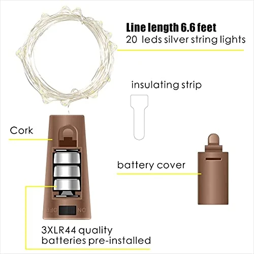 30 Pack Wine Bottle Lights With Cork - Cork Bottle Lights 90 Additional Batteries 6.6 Feet Silver Wire 20 LEDs,Fairy Mini String Lights For Christmas,DIY,Party,Decor,Wedding (Warm White) 6 30 Pack Wine Bottle Lights With Cork - Cork Bottle Lights 90 Additional Batteries 6.6 Feet Silver Wire 20 LEDs,Fairy Mini String Lights For Christmas,DIY,Party,Decor,Wedding (Warm White) - Image 4
