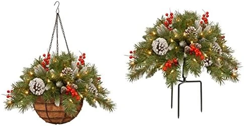 National Tree Company Pre-Lit Artificial Hanging Basket, , Decorated With Frosted Pine Cones, Berry Clusters, White LED Lights, Christmas Collection, 20 Inches 7 National Tree Company Pre-Lit Artificial Hanging Basket, , Decorated With Frosted Pine Cones, Berry Clusters, White LED Lights, Christmas Collection, 20 Inches - Image 5