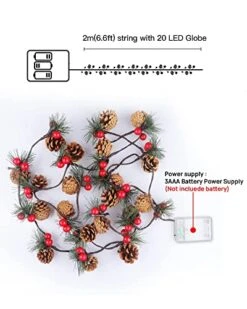 Christmas Garland With Lights, Battery Operated Christmas Lights, String Lights With Bell, Needle, Pine Cones, Red Berries, Xmas Wreath For Tree, Fireplace, Indoor Decorations, 2m/6.6FT, 20 Led 13 Christmas Garland With Lights, Battery Operated Christmas Lights, String Lights With Bell, Needle, Pine Cones, Red Berries, Xmas Wreath For Tree, Fireplace, Indoor Decorations, 2m/6.6FT, 20 Led -National Tree Company Sale Shop 41No8xD39kL