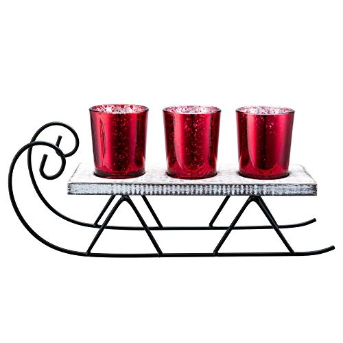 Diamond Star Christmas Candle Holders Mercury Glass Tealight Candle Holder Decorative Sled Votive Candlestick For Home (Red) 7 Diamond Star Christmas Candle Holders Mercury Glass Tealight Candle Holder Decorative Sled Votive Candlestick For Home (Red) - Image 5