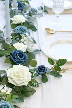 PONATIA 5FT Handcrafted Artificial Rose Flower Garland, Dusty Blue Flowers Greenery Garland For Wedding Ceremony Garlands Backdrop Arch Flowers, Ceremony Reception Table Decorations -National Tree Company Sale Shop 41Pmah0iU4L
