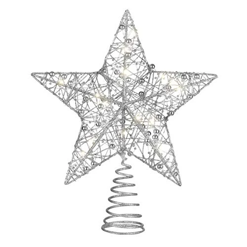 TOYANDONA Glittered Star Tree Topper 10 Inch Christmas Tree Toppers Star Treetop Xmas Christmas Tree Decorations Party Home Decor Silver 3 TOYANDONA Glittered Star Tree Topper 10 Inch Christmas Tree Toppers Star Treetop Xmas Christmas Tree Decorations Party Home Decor Silver