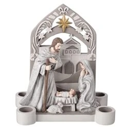Nativity Advent Decorations Advent Candle Holder Nativity Advent Candlestick Holy Family Candle Holder Nativity Scene With Arch Candle Holder Religious Decors For Christmas Supplies (Solid Color)