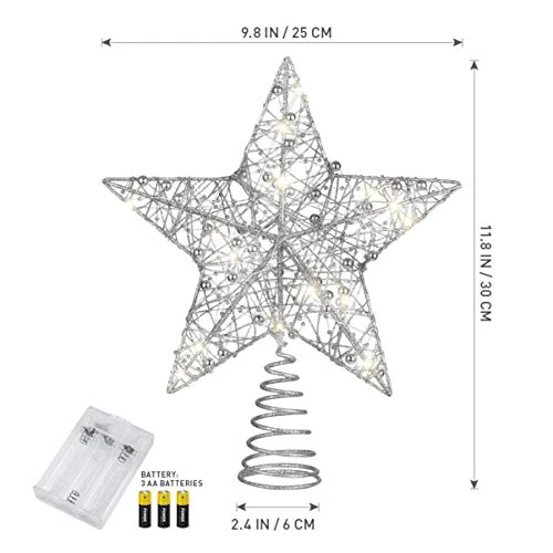 TOYANDONA Glittered Star Tree Topper 10 Inch Christmas Tree Toppers Star Treetop Xmas Christmas Tree Decorations Party Home Decor Silver 5 TOYANDONA Glittered Star Tree Topper 10 Inch Christmas Tree Toppers Star Treetop Xmas Christmas Tree Decorations Party Home Decor Silver - Image 3