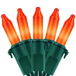 YULETIME Orange String Lights With Green Wire, 66 Feet 200 Count UL Certified Christmas Light, Pack Of 2 Sets 33 Ft 100 Opaque Mini Light Set For Halloween Thanksgiving Holidays (Orange)