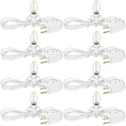 Riakrum Accessory Cord With One Led Light Bulb Christmas Village Accessories Sets For Christmas Indoor- 6 Feet Ul-Listed White Cord With On/Off Switch Plugs For Holiday Decors Crafts (8 Sets)