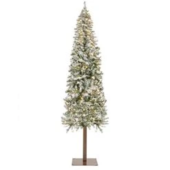 Best Choice Products 6ft Pre-Lit Slim Pencil Christmas Tree, Snow Flocked Hinged Artificial Alpine Holiday Decoration W/ 250 LED Lights, 700 Tips, Metal Stand