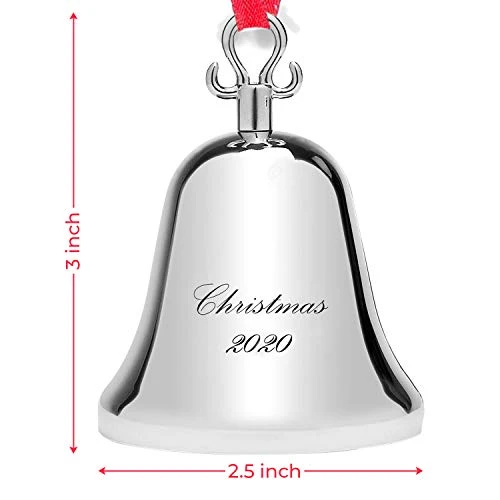 Klikel Christmas Ornament 2020 - Christmas Bell - Bell Ornament For Christmas Tree - Christmas Bell Silver Ornament - Engraved Christmas 2020 - With Red Ribbon And Red Gift Box - 7th Annual Edition 4 Klikel Christmas Ornament 2020 - Christmas Bell - Bell Ornament For Christmas Tree - Christmas Bell Silver Ornament - Engraved Christmas 2020 - With Red Ribbon And Red Gift Box - 7th Annual Edition - Image 2