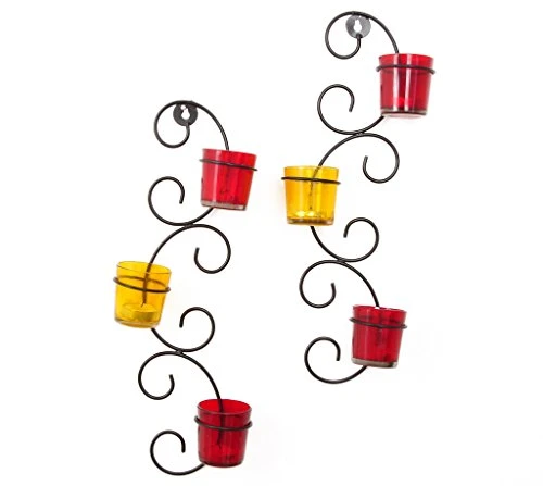 TIED RIBBONS Decorative Wall Hanging Tealight Candle Holder Metal Wall Sconce With Glass Cups And Tealight Candles For Christmas Home Decoration (Set Of 2) 4 TIED RIBBONS Decorative Wall Hanging Tealight Candle Holder Metal Wall Sconce With Glass Cups And Tealight Candles For Christmas Home Decoration (Set Of 2) - Image 2