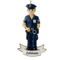 Personalized Police Officer Christmas Ornament Gift - Law Enforcement Sheriff Deputy Officer Blue Uniform With Hat And Badge - Custom Name