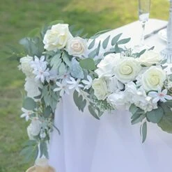 6.3FT Artificial Eucalyptus Garland With Flowers, Fake Floral Garland Faux Greenery Garland Dining Table Centerpiece For Wedding Rehearsal Dinner Bridal Shower Table Runner Decor (White) -National Tree Company Sale Shop 41SFPv1h7PL