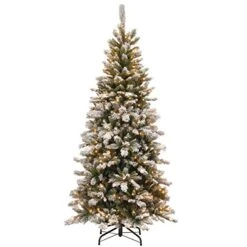 National Tree Company Lit Artificial Christmas Tree | Includes Pre-Strung White Lights And Stand | Snowy Mountain Pine Slim-7.5 Ft