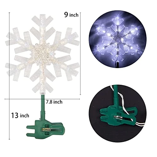 Dazzle Bright Snowflake Christmas Tree Topper, 9 Inch Christmas Tree Topper Ornament With 15 White LED Lights, Lighted Tree Topper Christmas Decorations For Xmas Indoor Holiday Decor 4 Dazzle Bright Snowflake Christmas Tree Topper, 9 Inch Christmas Tree Topper Ornament With 15 White LED Lights, Lighted Tree Topper Christmas Decorations For Xmas Indoor Holiday Decor - Image 2